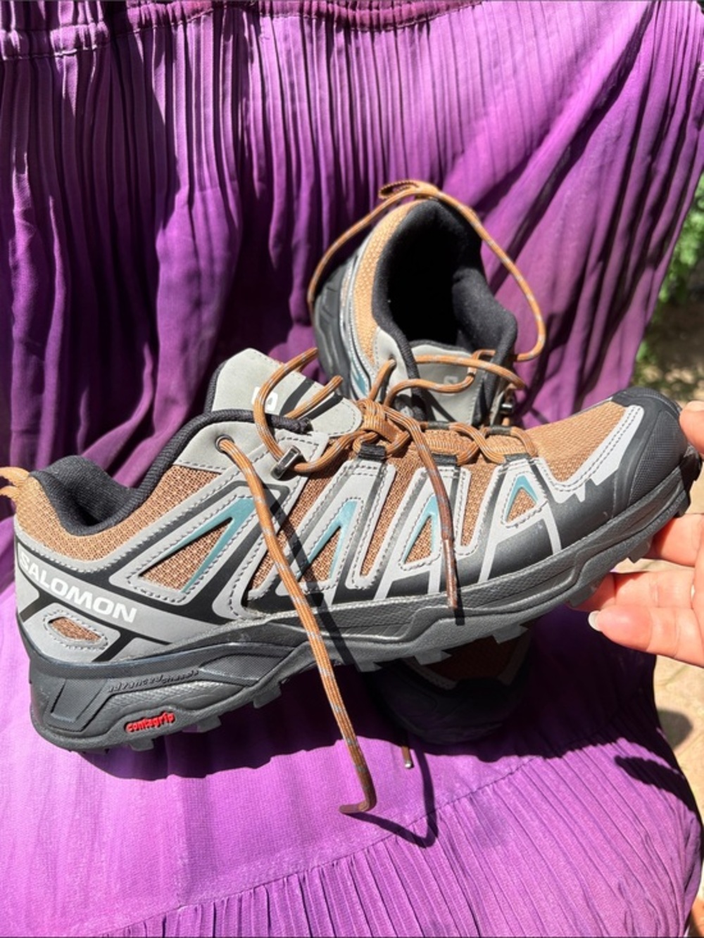 Salomon Brown, Gray & Light Blue hiking Shoes